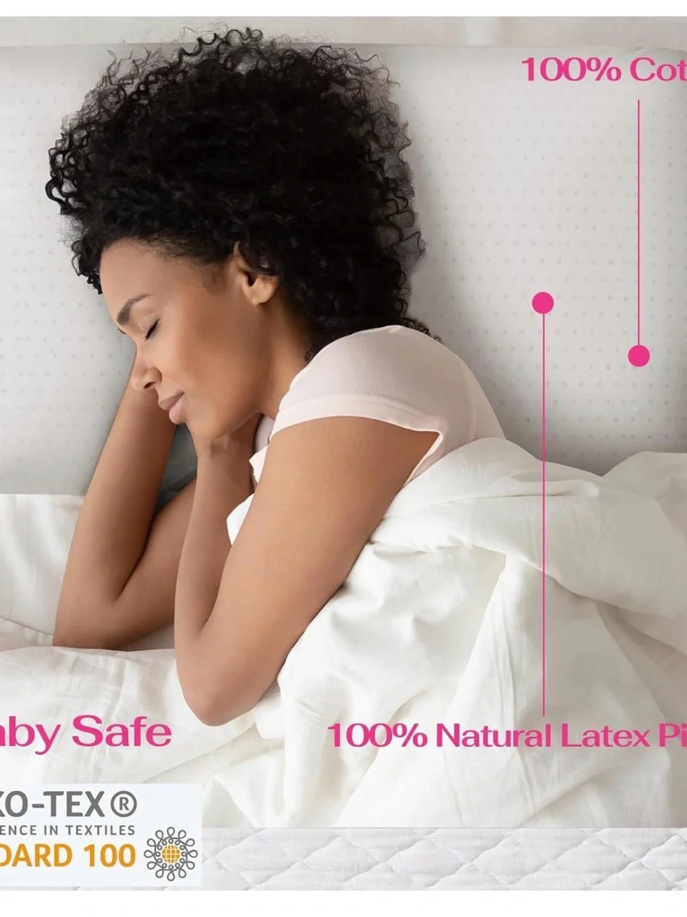 NIB 100% Talaway Natural Latex Pillow-Breathable All Positions Queen Mid Loft
